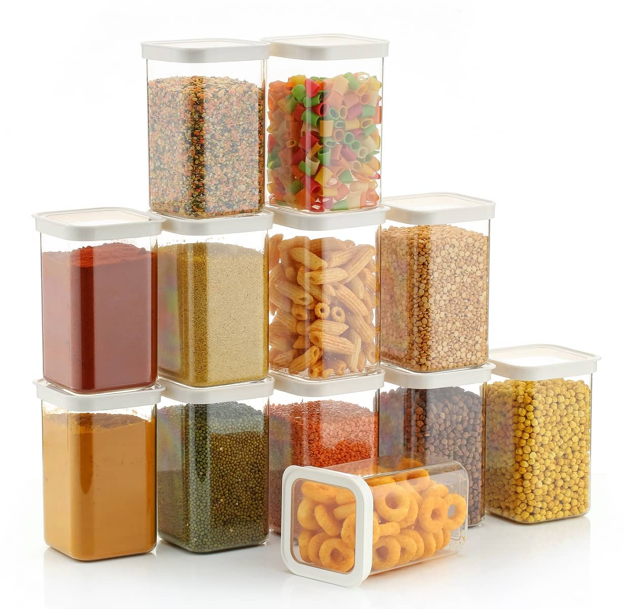 iview kitchenware Dal/Pasta/Grocery Plastic White Dal Container ( Set of 12 )
