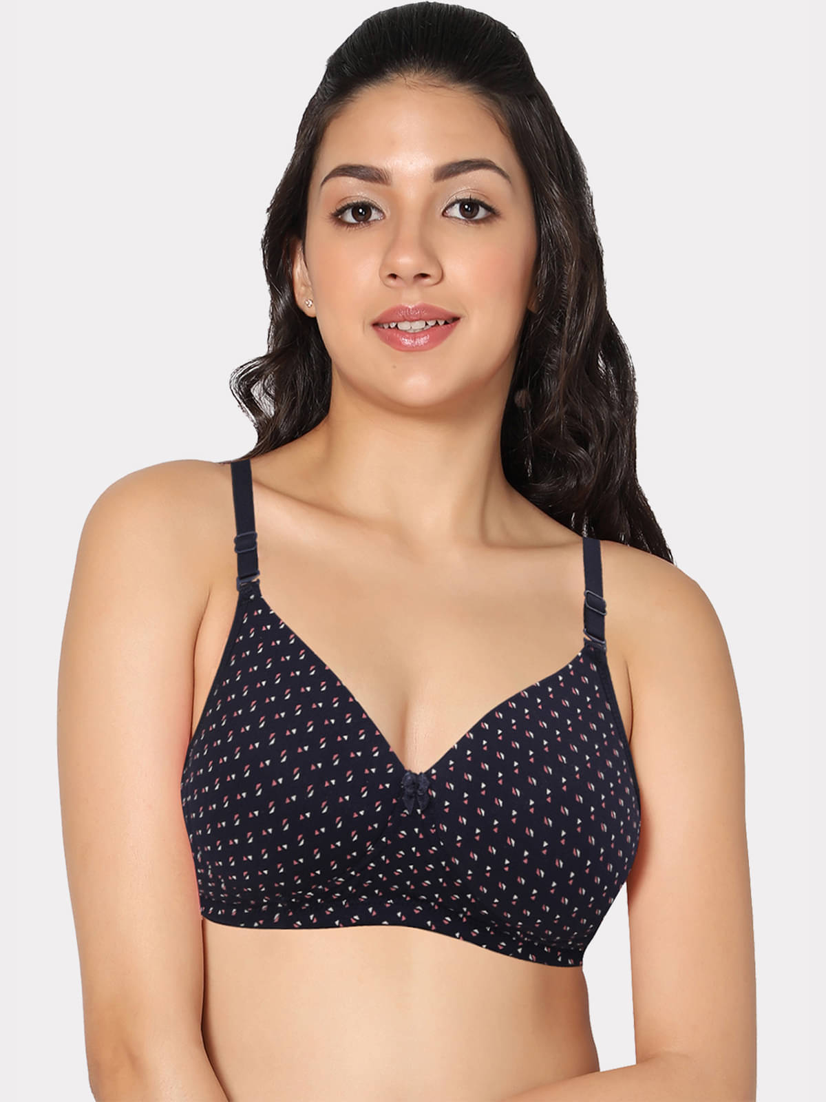 IN CARE LINGERIE Polyester Women's Push Up Bra ( Navy Blue ) ICPD-PRINT_ASRTD (B) in Navy Blue Color Full Coverage, Push-up Bra and Non-Wired seamless cups     			IN CARE LINGERIE Polyester Women's Push Up Bra ( Navy Blue ) ICPD-PRINT_ASRTD (B) in Navy Blue Color Full Coverage, Push-up Bra and Non-Wired seamless cups