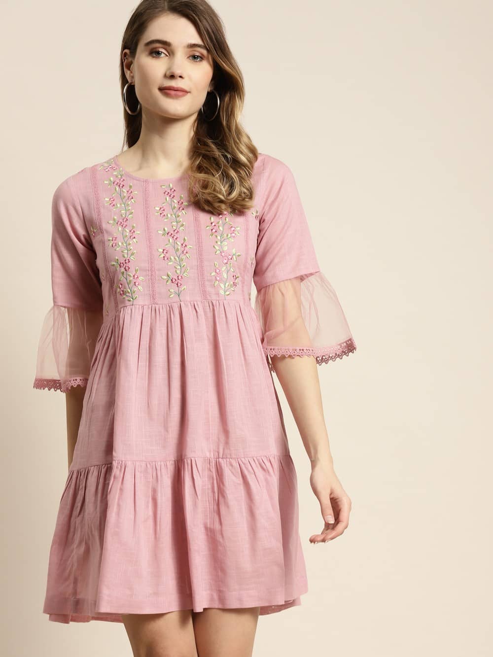 Juniper Women Cotton Blend Printed Fit & Flare Dress ( Pink )