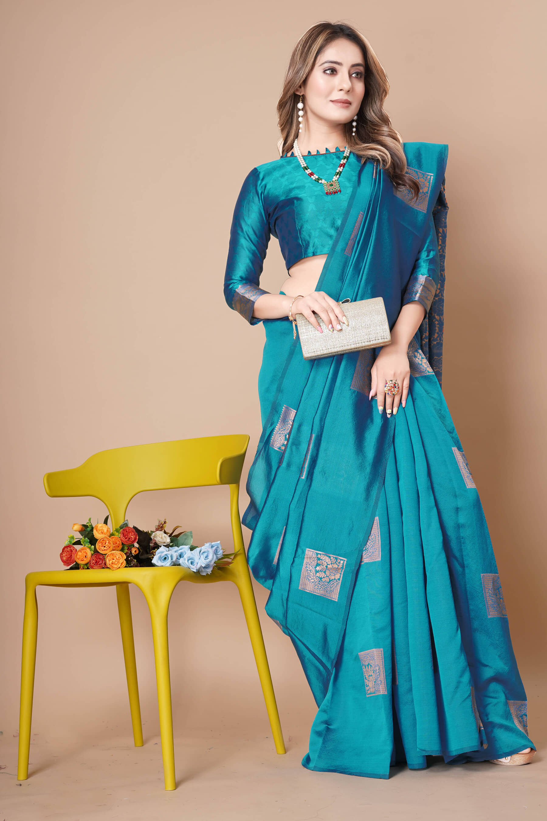 KALIPATRA Banarasi Silk Woven Saree With Unstitched Blouse Piece ( SkyBlue ) - Sarees | Buy online on ZillyBuy