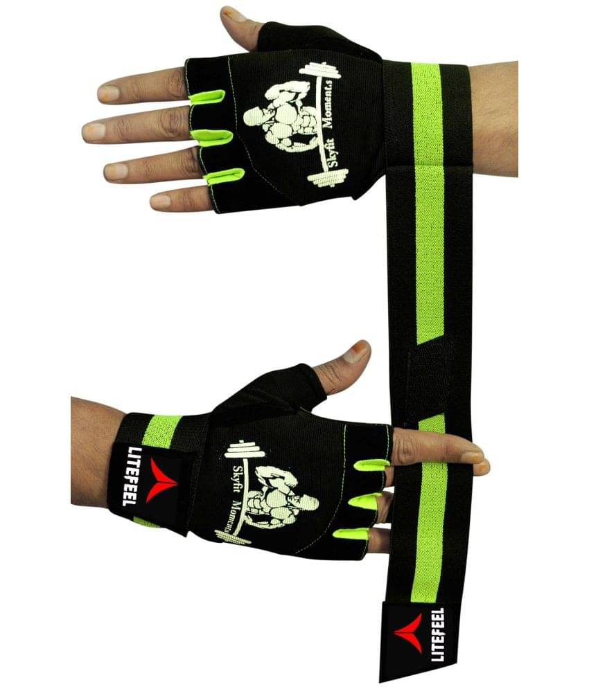 LITE FEEL Black Wrist Support Unisex Polyester Gym Gloves For Advanced Fitness Training and Workout With Half-Finger Length LITE FEEL Black Wrist Support Unisex Polyester Gym Gloves For Advanced Fitness Training and Workout With Half-Finger Length