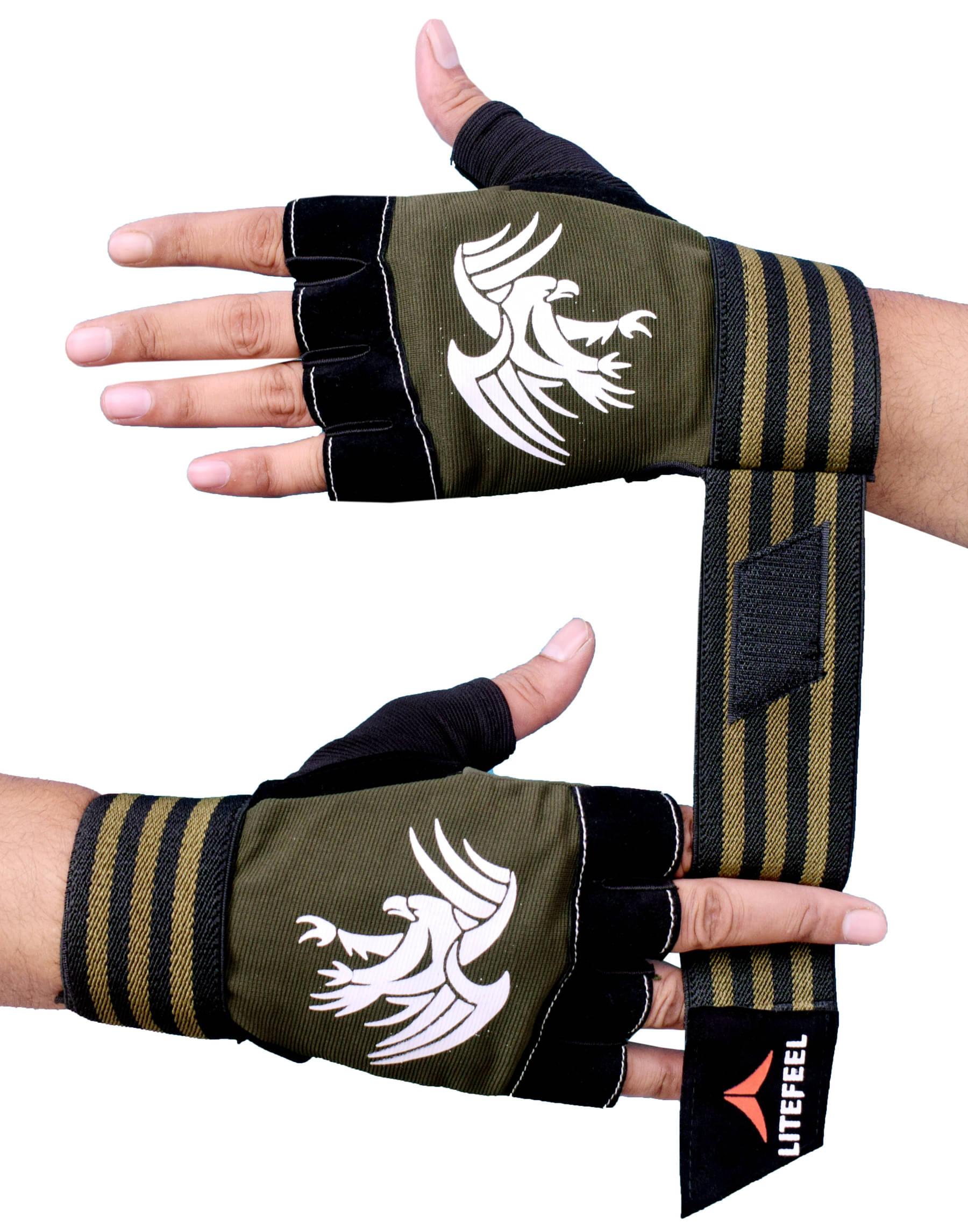    			LITEFEEL Olive Wrist Support Unisex Polyester Gym Gloves For Advanced Fitness Training and Workout With Half-Finger Length