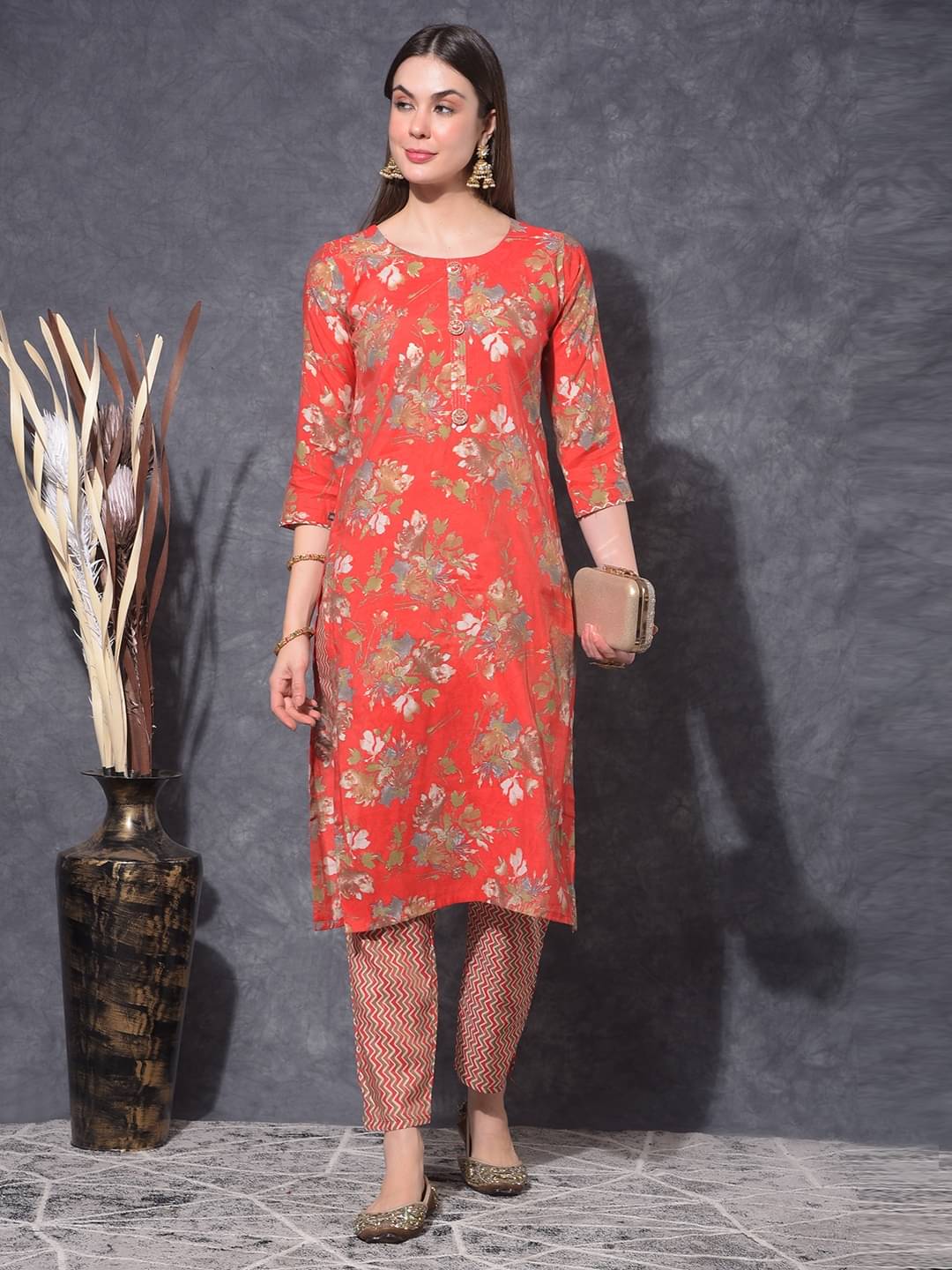 Mamoose Chanderi Printed Kurti With Pants Women's Stitched Salwar Suit - Red ( Pack of 1 )     			Mamoose Chanderi Printed Kurti With Pants Women's Stitched Salwar Suit - Red ( Pack of 1 )