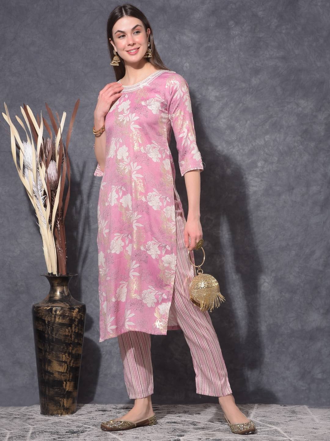 Mamoose Rayon Printed Kurti With Pants Women's Stitched Salwar Suit - Pink ( Pack of 1 ) Mamoose Rayon Printed Kurti With Pants Women's Stitched Salwar Suit - Pink ( Pack of 1 )
