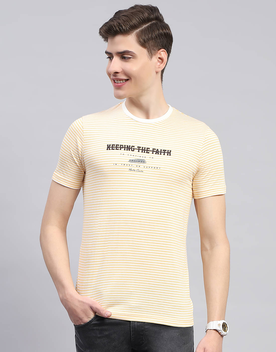 Monte Carlo Pack of 1 Cotton Blend Regular Fit Men's T-Shirt ( Yellow ) Monte Carlo Pack of 1 Cotton Blend Regular Fit Men's T-Shirt ( Yellow )
