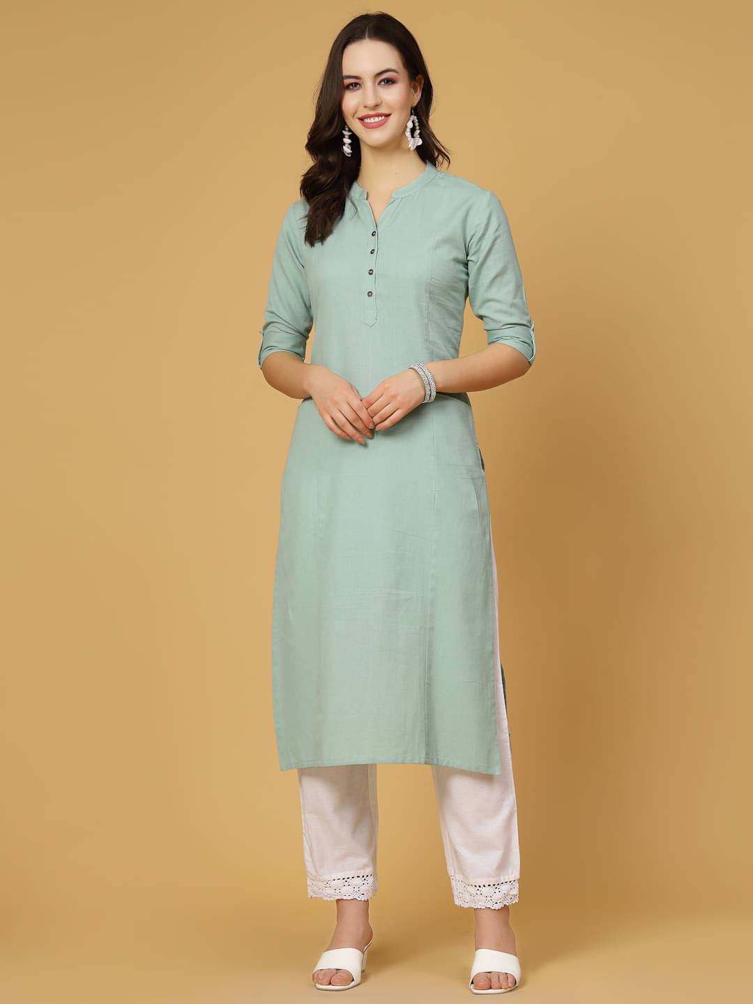     			Pistaa Cotton Solid Straight Women's Kurti - Sea Green ( Pack of 1 )