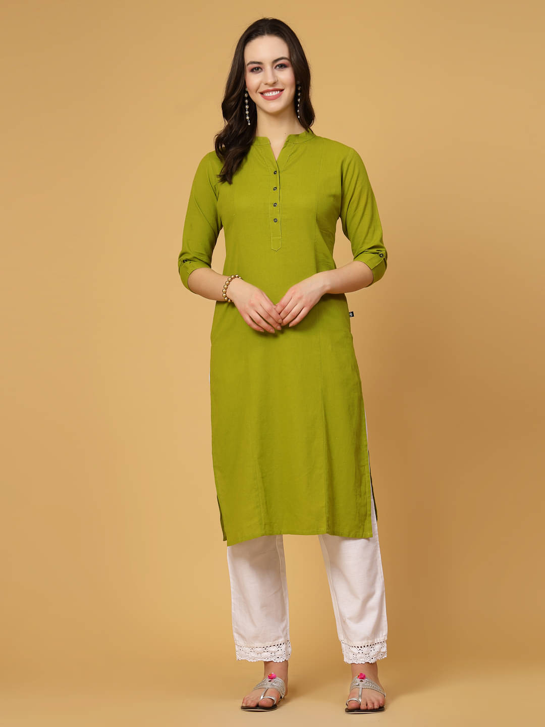 Pistaa Cotton Solid Straight Women's Kurti - Green ( Pack of 1 ) Pistaa Cotton Solid Straight Women's Kurti - Green ( Pack of 1 )
