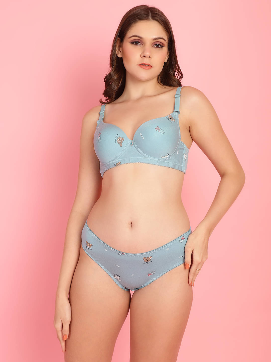     			PrettyCat Cotton Women's Bra & Panty Set ( Blue )