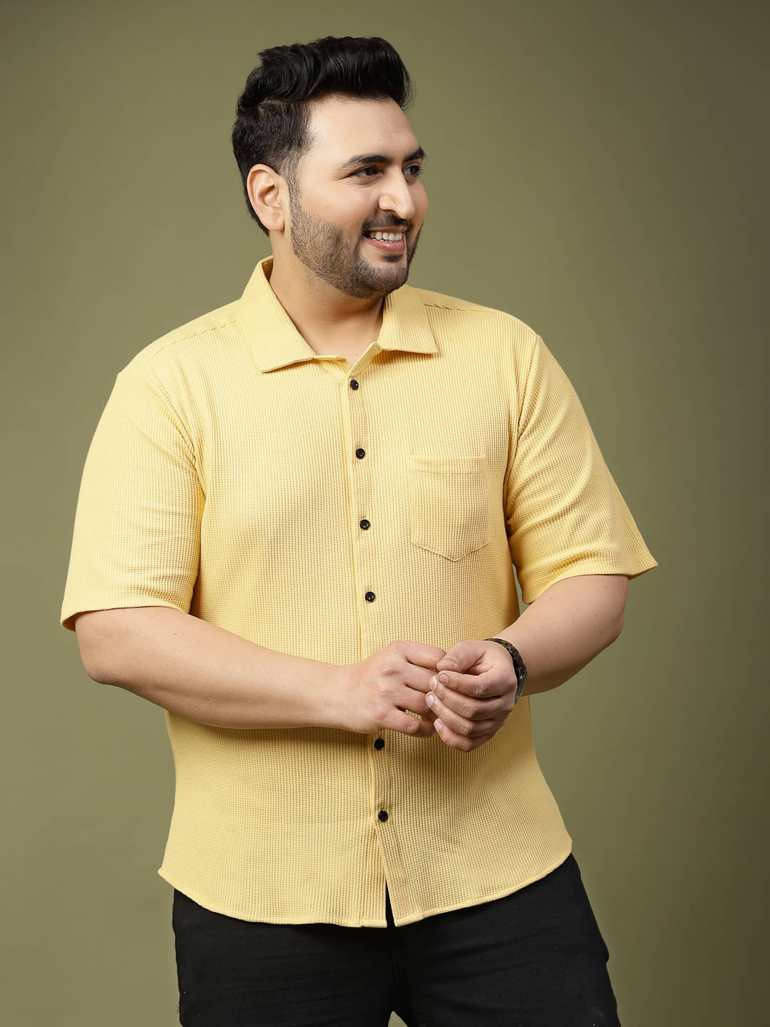 Rigo Cotton Blend Slim Fit Self Design Half Sleeves Men's Casual Shirt - Yellow ( Pack of 1 ) Rigo Cotton Blend Slim Fit Self Design Half Sleeves Men's Casual Shirt - Yellow ( Pack of 1 )