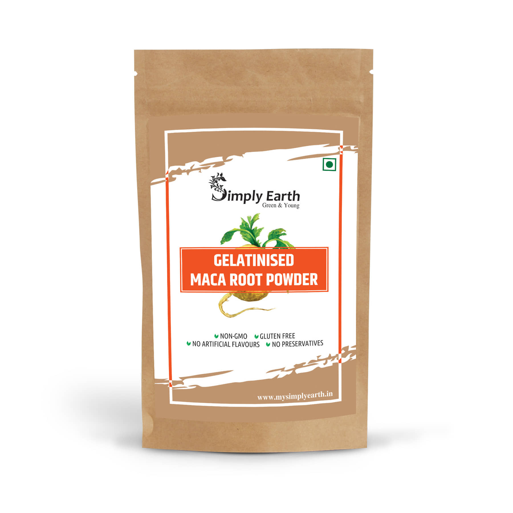 Simply Earth Gelatinised Peruvian Yellow Maca Root Powder, Organic Herbal Supplement - 75 Gms