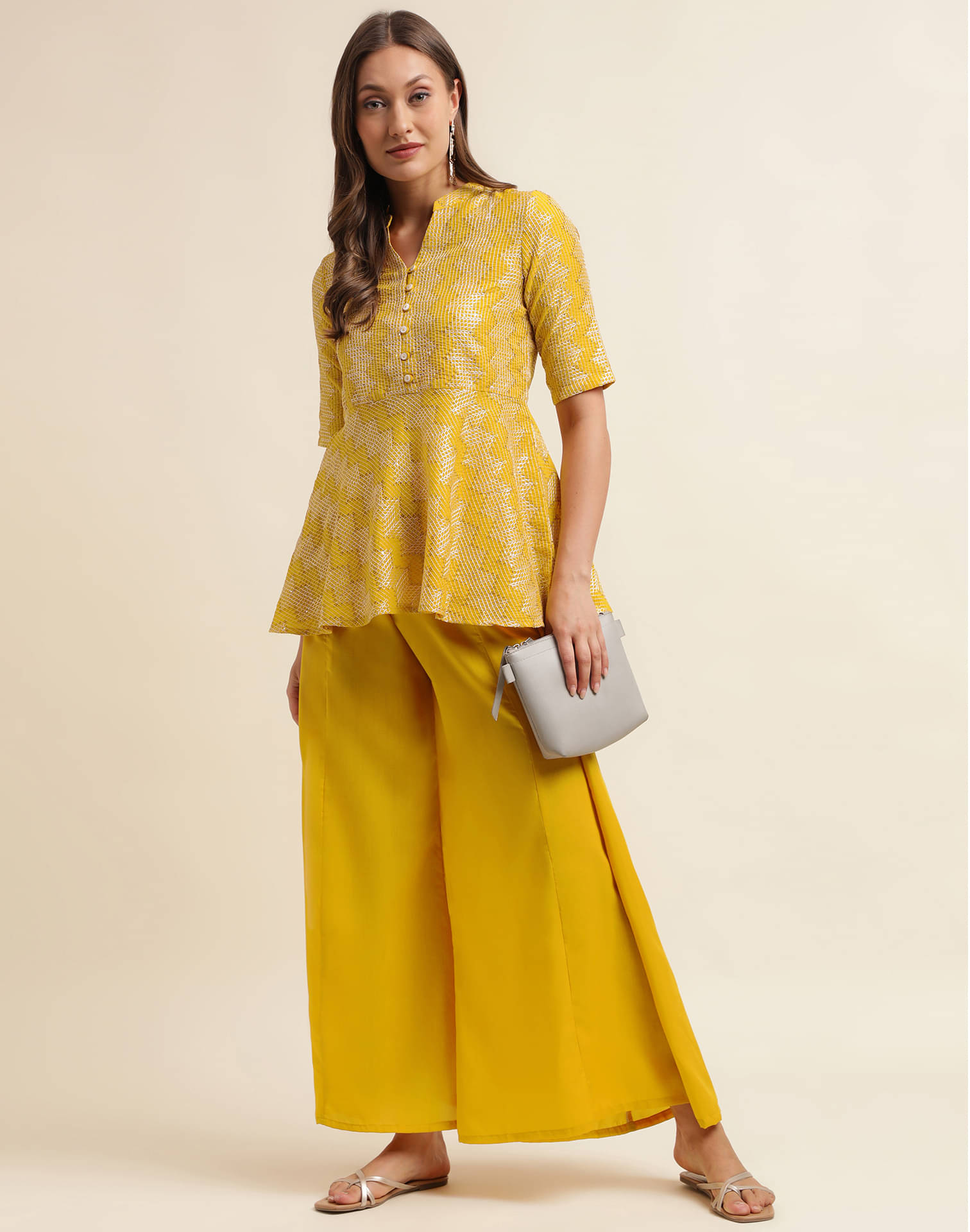 Skylee Chiffon Embroidered Kurti With Pants Women's Stitched Salwar Suit - Yellow ( Pack of 1 ) Skylee Chiffon Embroidered Kurti With Pants Women's Stitched Salwar Suit - Yellow ( Pack of 1 )