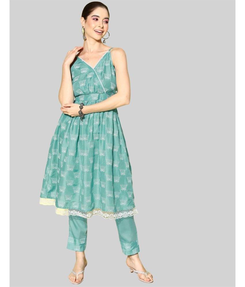 Skylee Chiffon Printed Kurti With Pants Women's Stitched Salwar Suit - Blue ( Pack of 1 ) Skylee Chiffon Printed Kurti With Pants Women's Stitched Salwar Suit - Blue ( Pack of 1 )