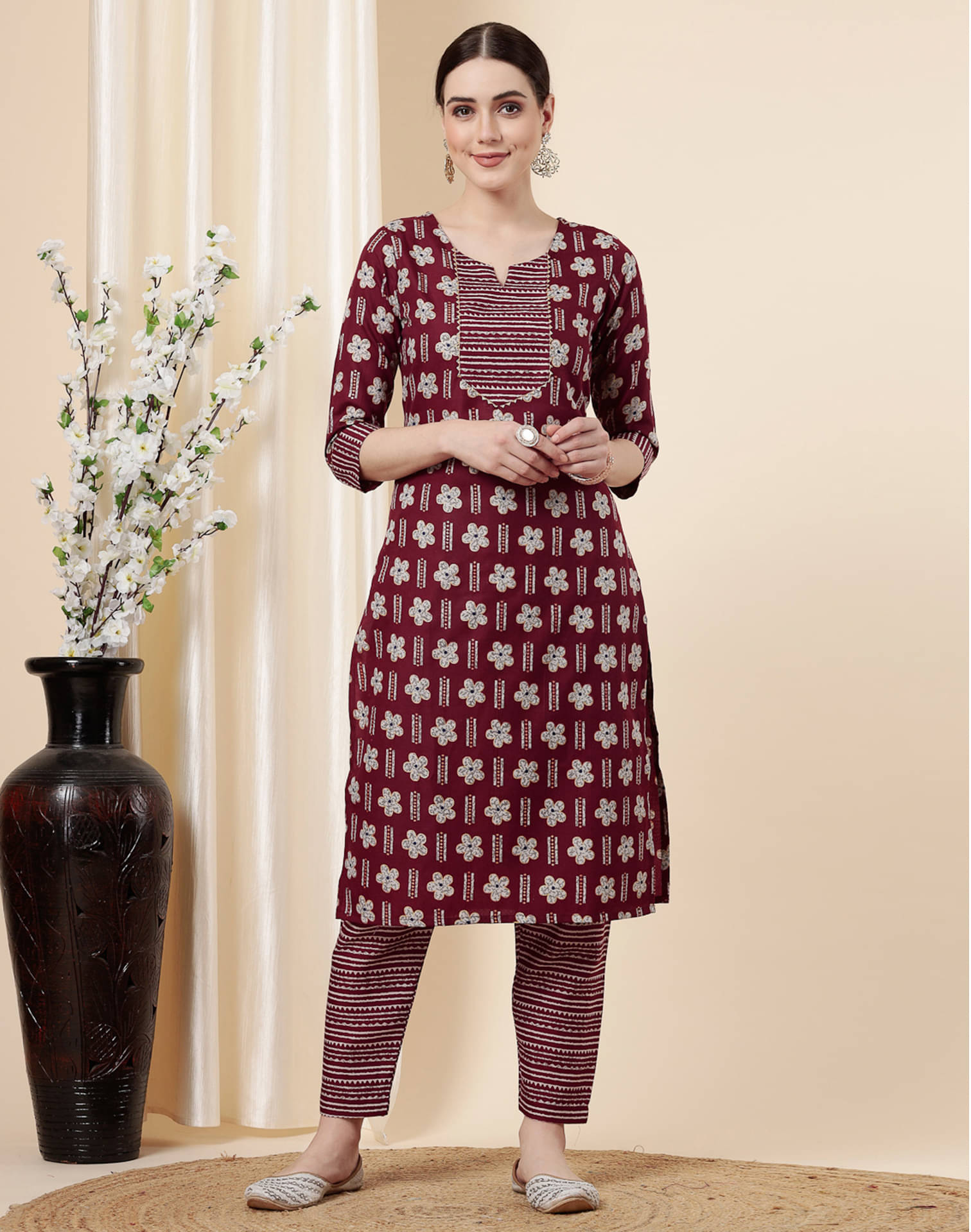     			Skylee Cotton Blend Printed Kurti With Pants Women's Stitched Salwar Suit - Multicolor ( Pack of 1 )