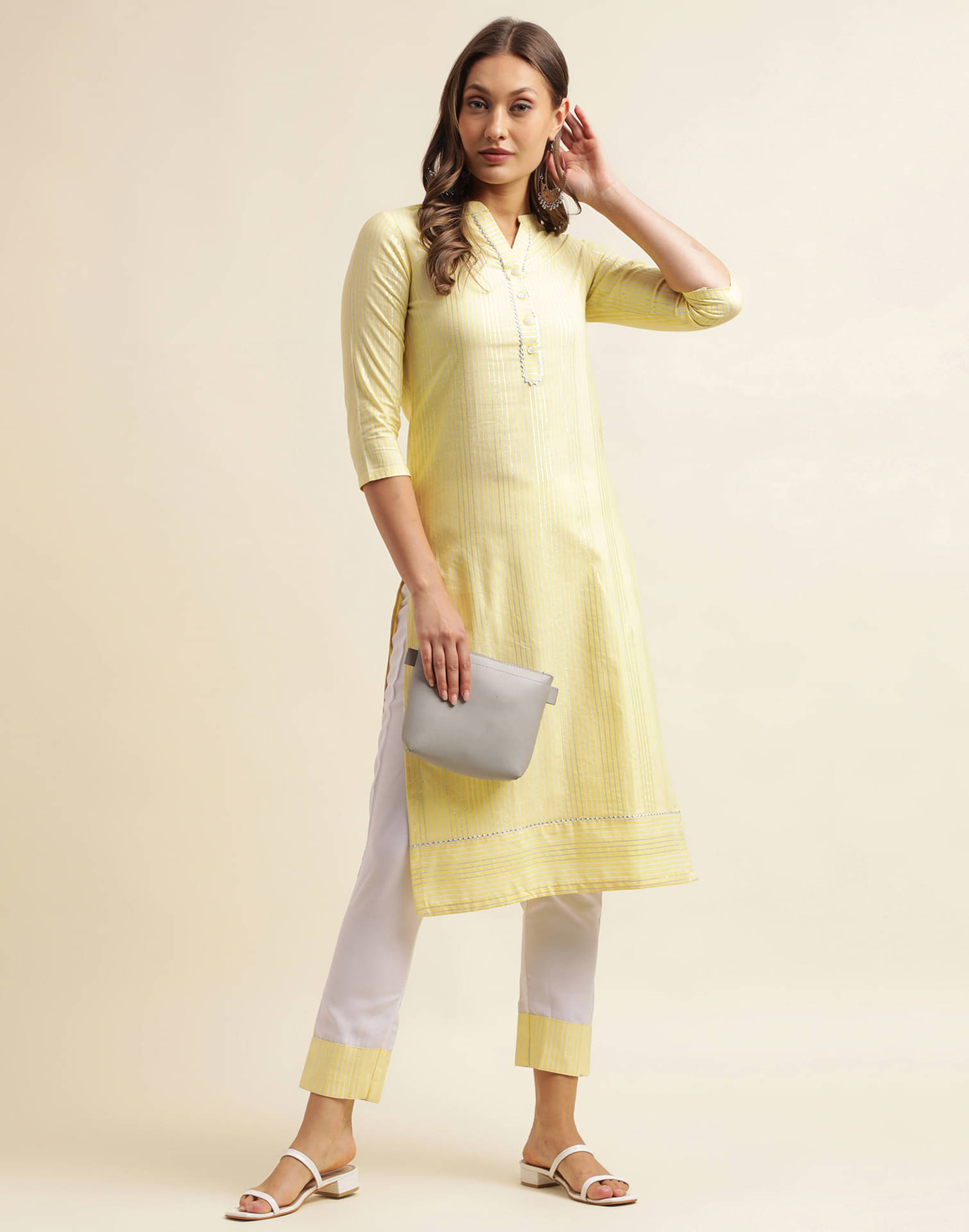     			Skylee Cotton Blend Self Design Kurti With Pants Women's Stitched Salwar Suit - Yellow ( Pack of 1 )