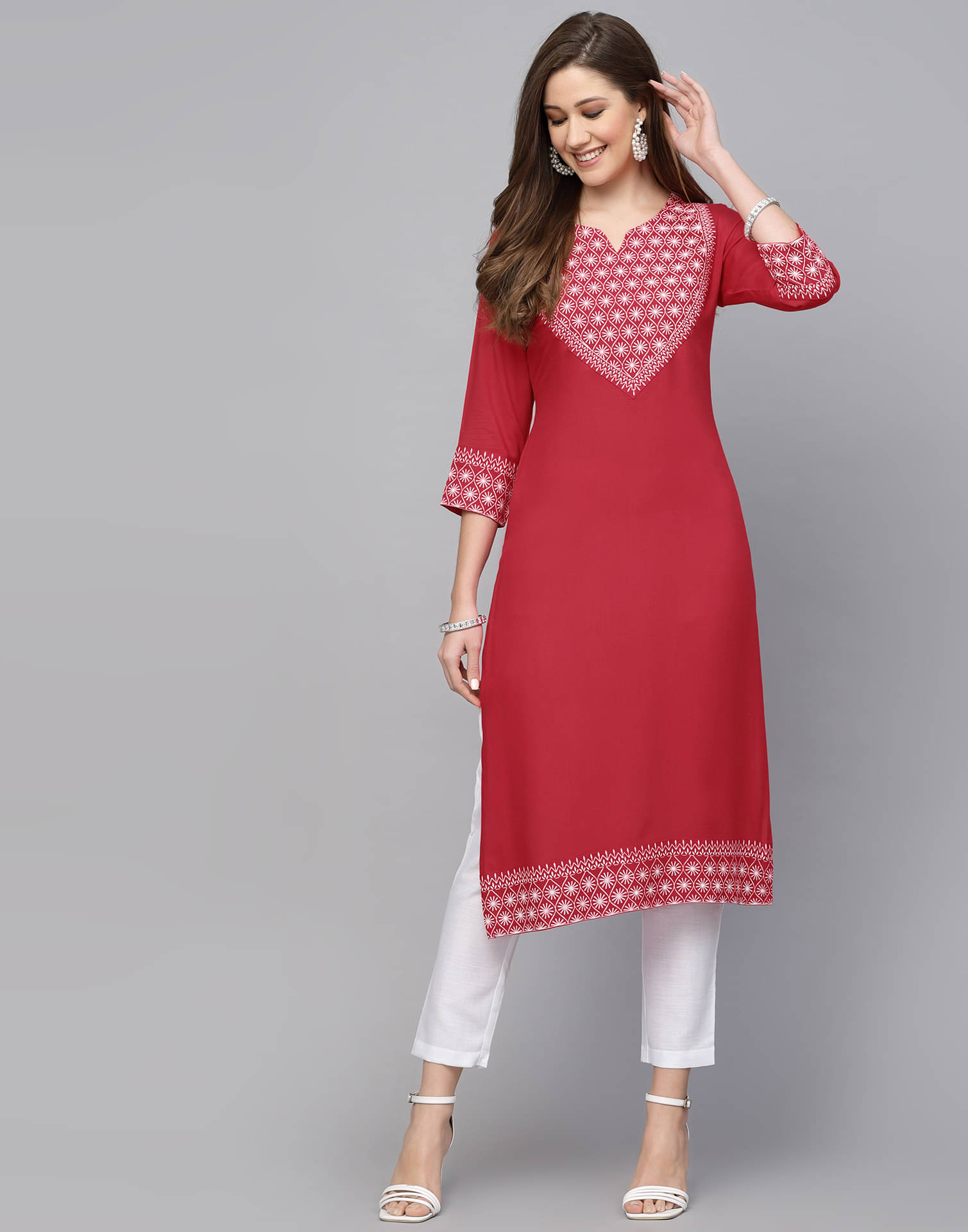 Skylee Rayon Printed Kurti With Pants Women's Stitched Salwar Suit - Pink ( Pack of 1 ) Skylee Rayon Printed Kurti With Pants Women's Stitched Salwar Suit - Pink ( Pack of 1 )