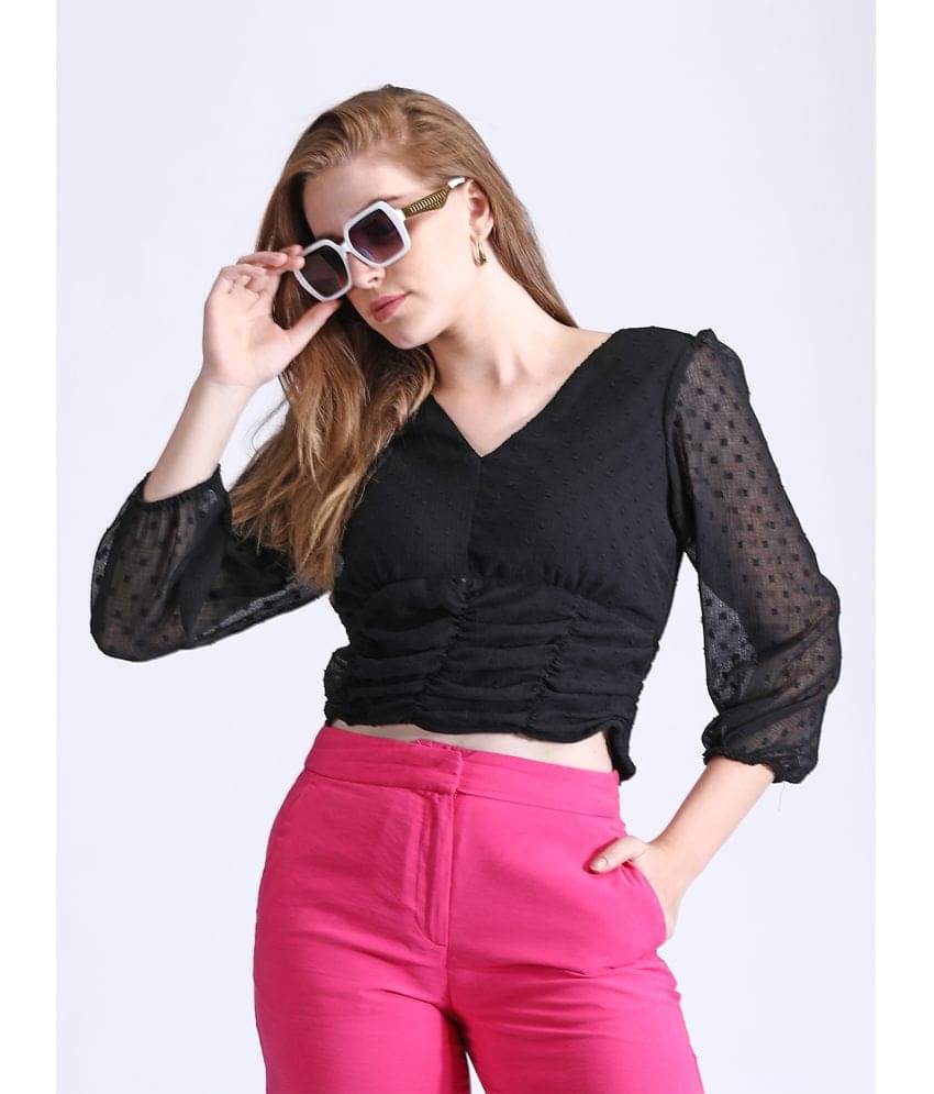     			qrosh Women's Chiffon Regular Top ( Black )