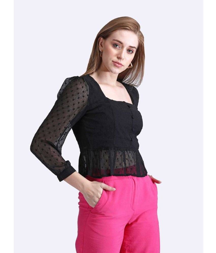 qrosh Women's Georgette Crop Top ( Black ) qrosh Women's Georgette Crop Top ( Black )