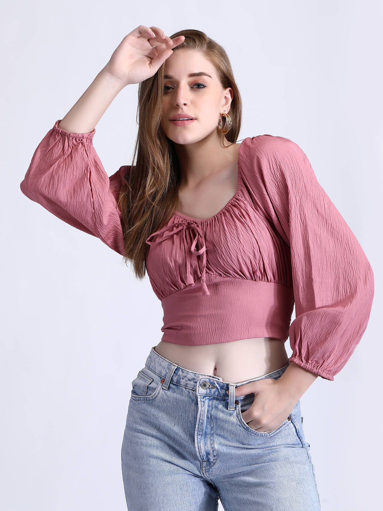 qrosh Women's Crepe Crop Top ( Pink ) qrosh Women's Crepe Crop Top ( Pink )
