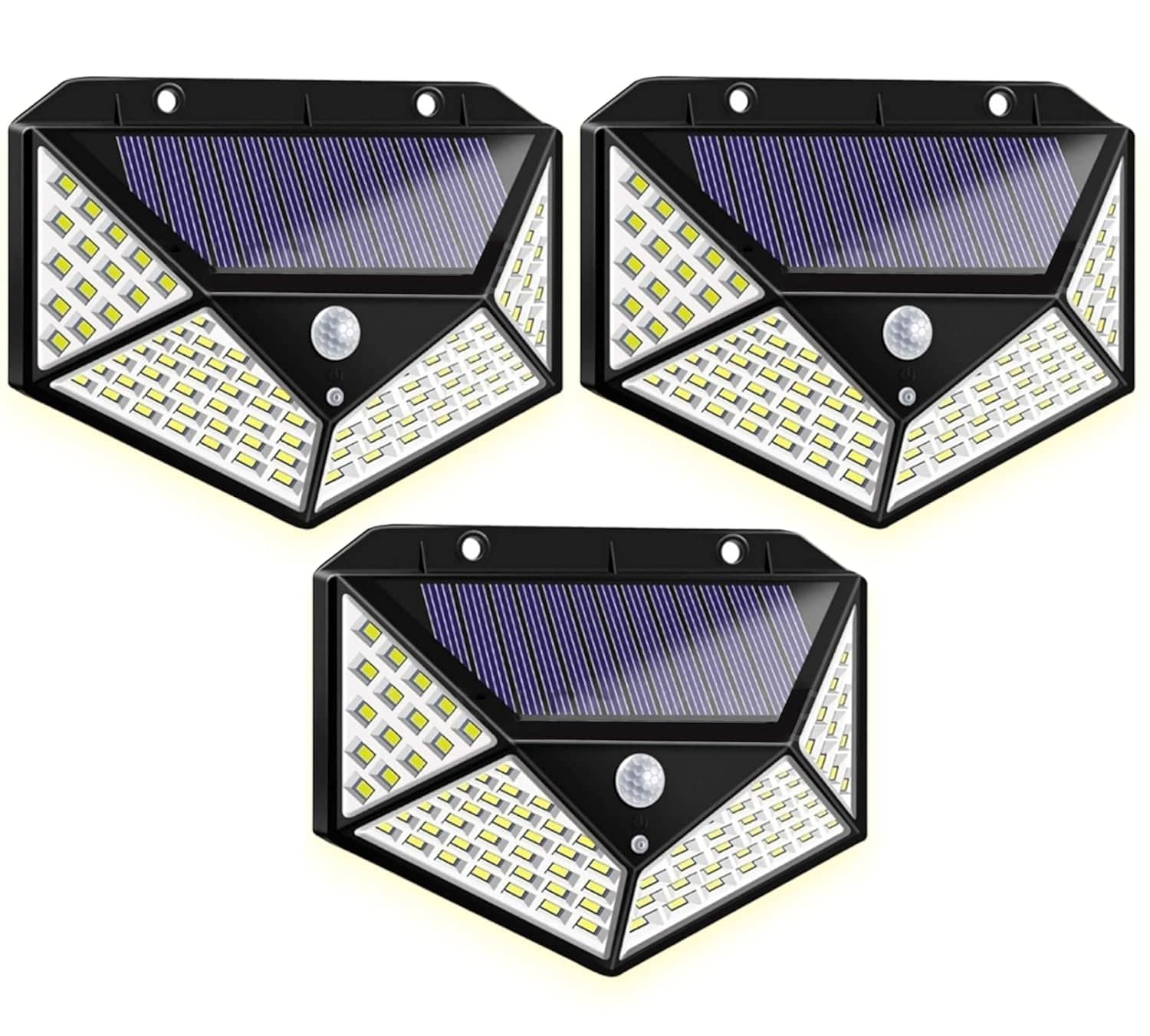 18-ENTERPRISE Solar Rechargable Light Outdoor 100 LEDs Solar Motion Sensor Light with Solar Panel and 3 Modes with IP65 Protection, Waterproof and Dustproof with Wide Angle Lighting (Pack of 3).