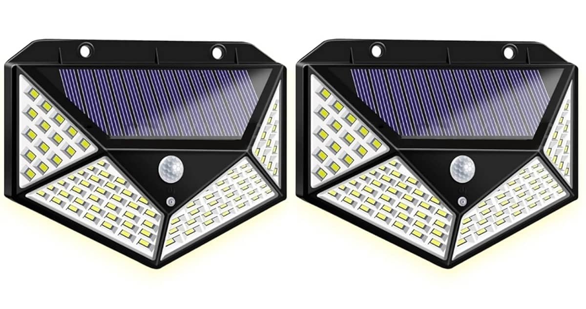 18-ENTERPRISE Solar Rechargable Light Outdoor 100 LEDs Solar Motion Sensor Light with Solar Panel and 3 Modes with IP65 Protection, Waterproof and Dustproof with Wide Angle Lighting Pack of 2.