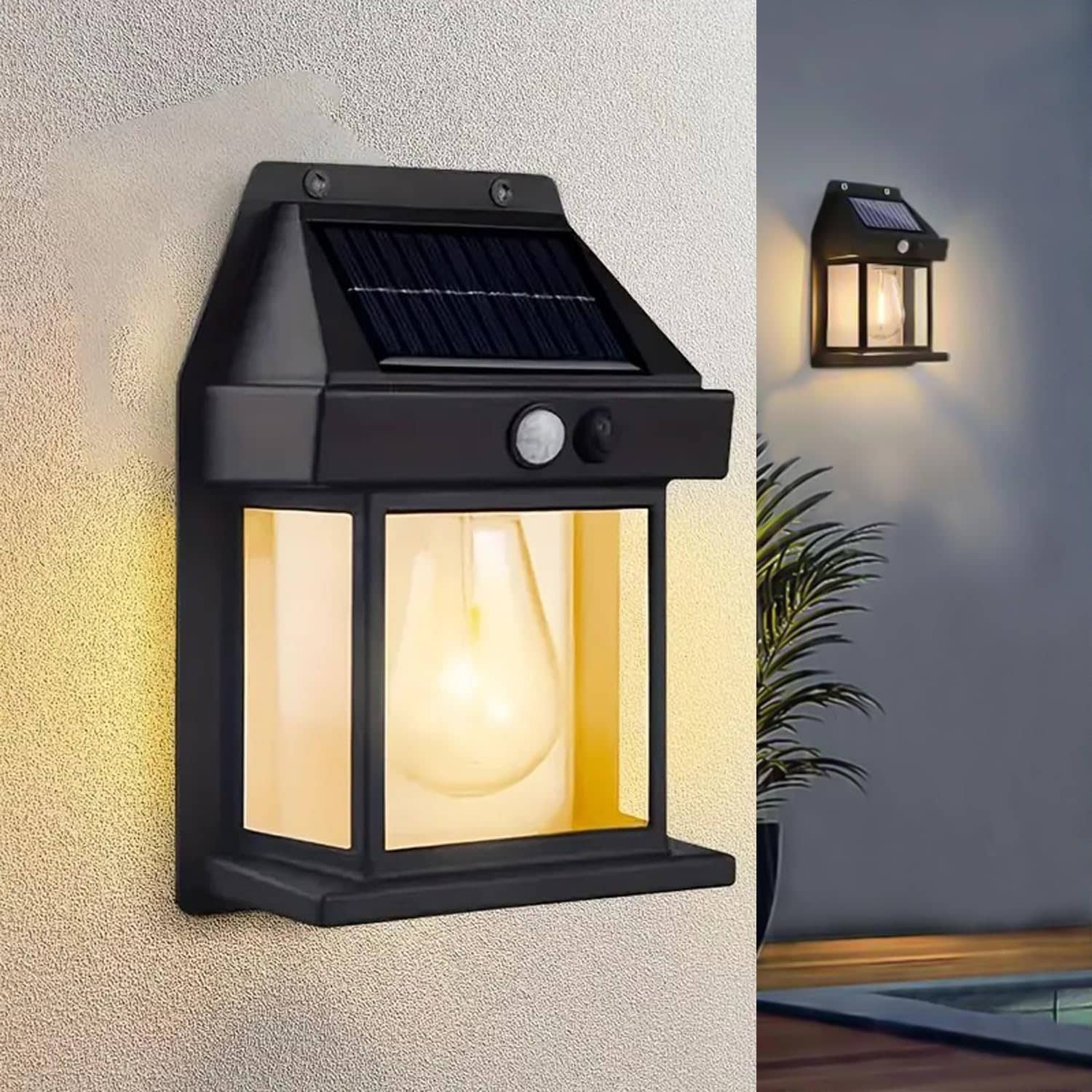 18-ENTERPRISE Solar Wall Lights Outdoor Motion Sensor Auto Chargeable Exterior LED Sconce Front Porch Security Lamps waterproof for Patio Garden (Pack of 1, Warm Yellow).