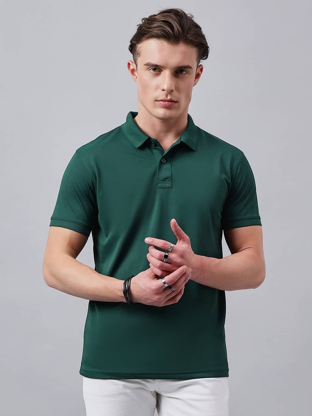 98 Degree North Pack of 1 Polyester Regular Fit Solid Half Sleeves Men's Polo T Shirt ( Dark Green )