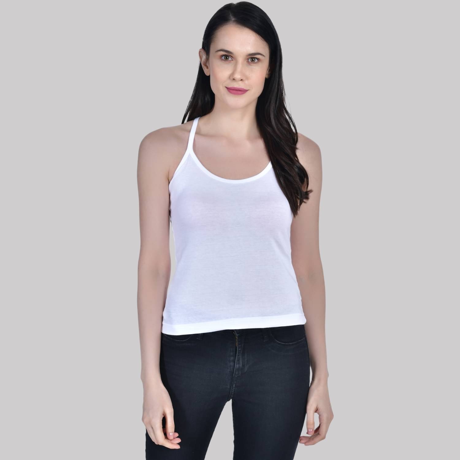 AIMLY ScoopNeck CrossBack Cotton Camisoles - White Single     			AIMLY ScoopNeck CrossBack Cotton Camisoles - White Single