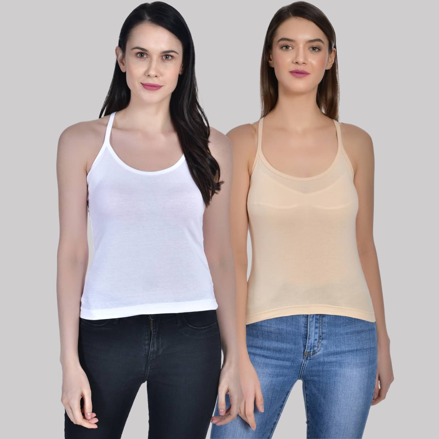 AIMLY ScoopNeck CrossBack Cotton Camisoles - Beige Pack of 2 AIMLY ScoopNeck CrossBack Cotton Camisoles - Beige Pack of 2