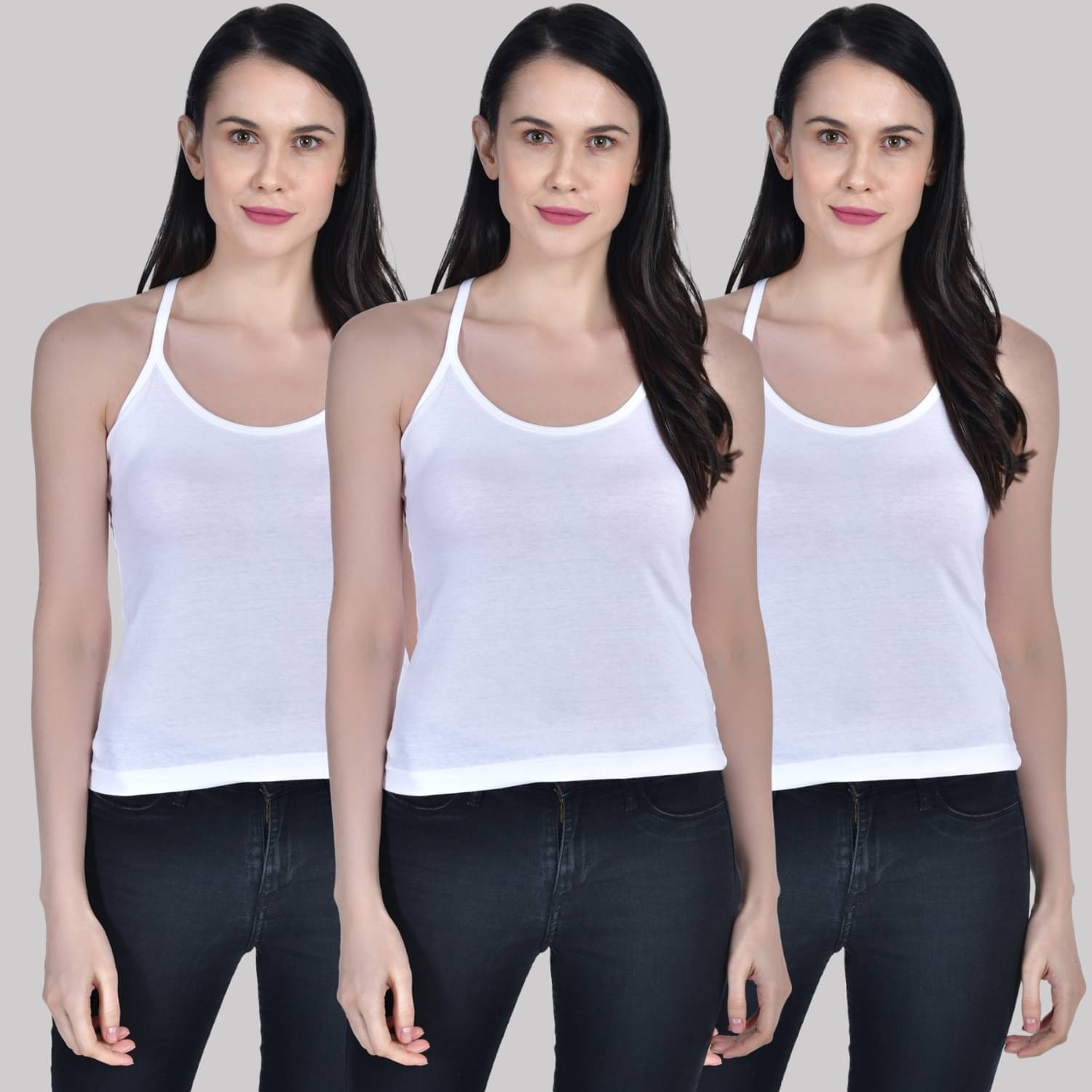     			AIMLY ScoopNeck CrossBack Cotton Camisoles - White Pack of 3