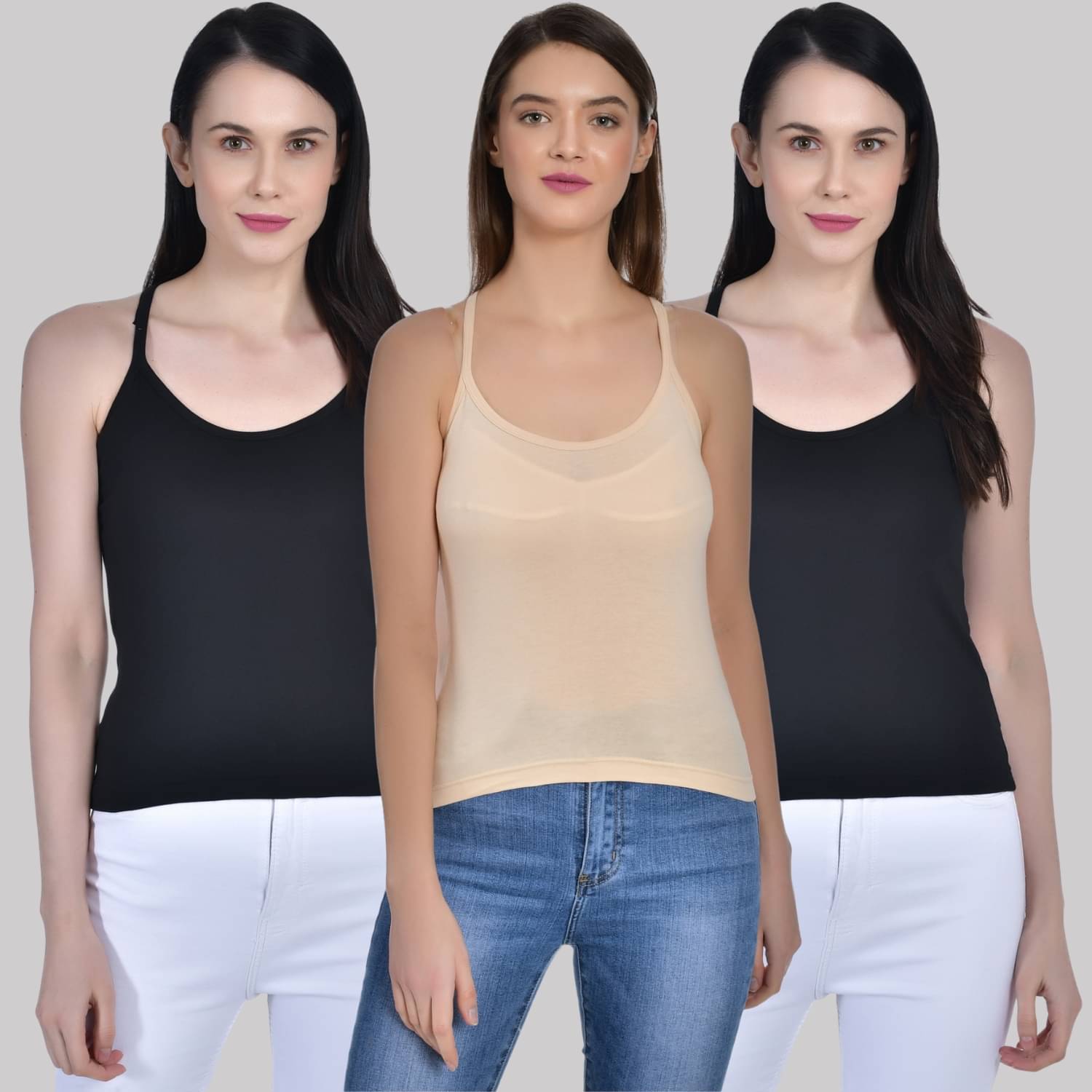 AIMLY ScoopNeck CrossBack Cotton Camisoles - Black Pack of 3 AIMLY ScoopNeck CrossBack Cotton Camisoles - Black Pack of 3