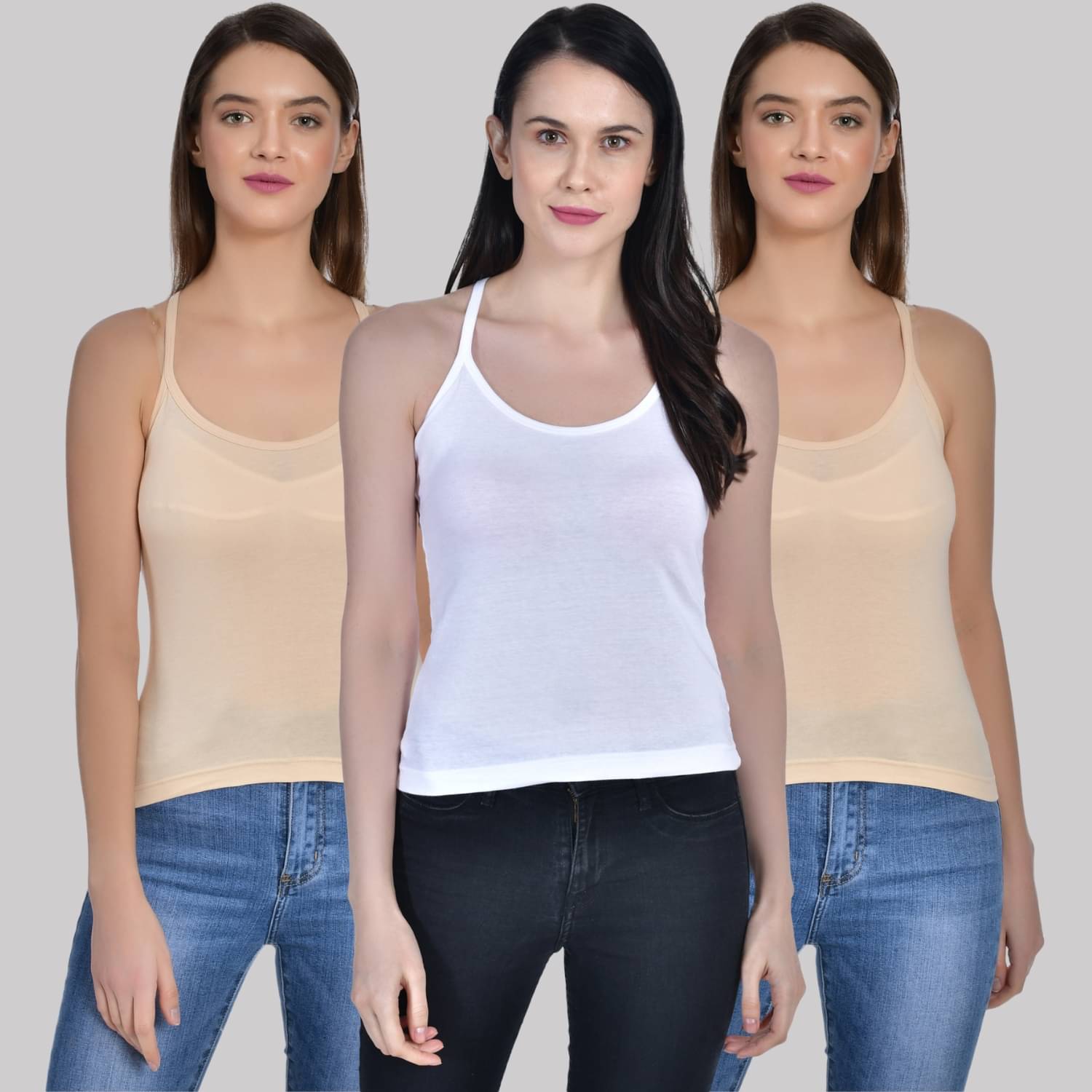 AIMLY ScoopNeck CrossBack Cotton Camisoles - Beige Pack of 3     			AIMLY ScoopNeck CrossBack Cotton Camisoles - Beige Pack of 3