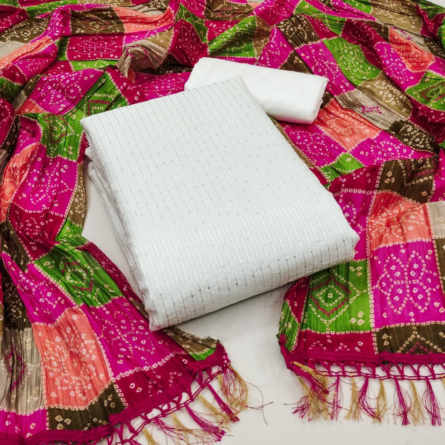 ALSHOP Unstitched Chanderi Striped Dress Material - Pink ( Pack of 1 ) ALSHOP Unstitched Chanderi Striped Dress Material - Pink ( Pack of 1 )