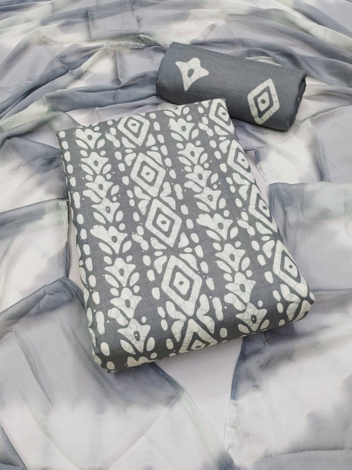     			ALSHOP Unstitched Cotton Blend Printed Dress Material - Light Grey ( Pack of 1 )