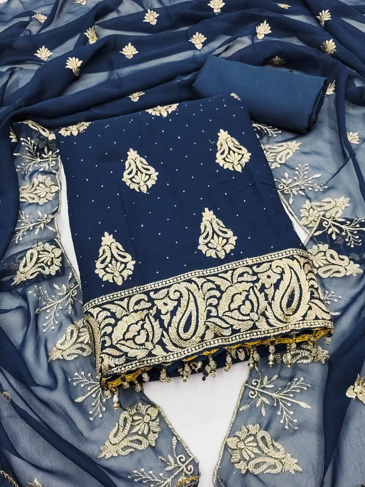 ALSHOP Unstitched Georgette Self Design Dress Material - Blue ( Pack of 1 ) ALSHOP Unstitched Georgette Self Design Dress Material - Blue ( Pack of 1 )