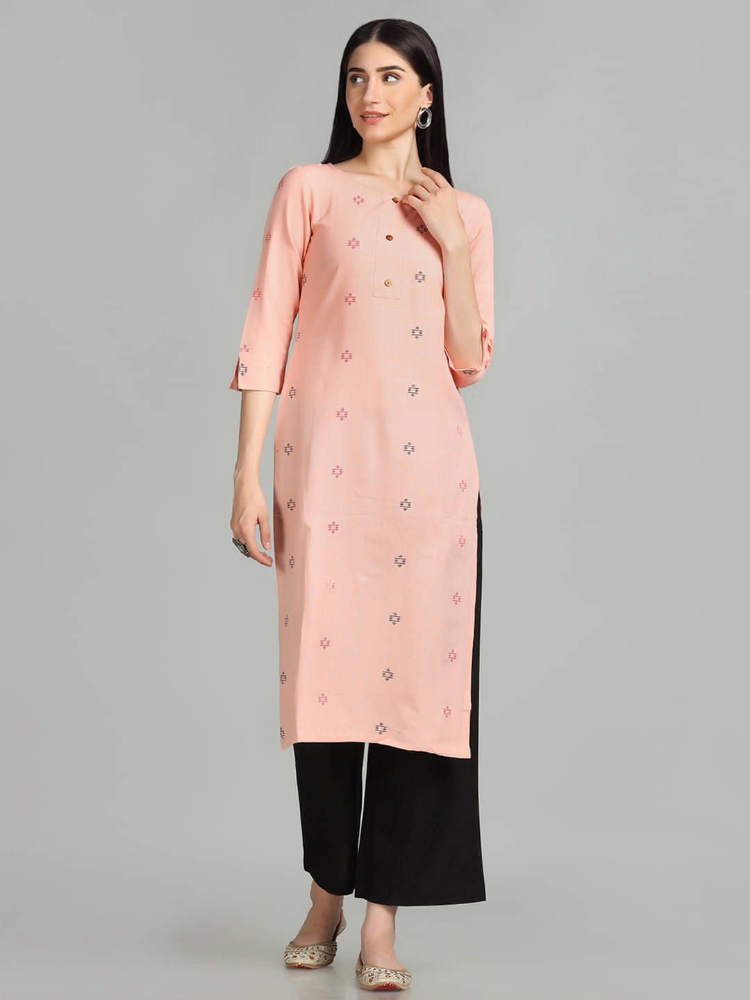     			Aarrah Cotton Blend Self Design Straight Women's Kurti - Pink ( Pack of 1 )