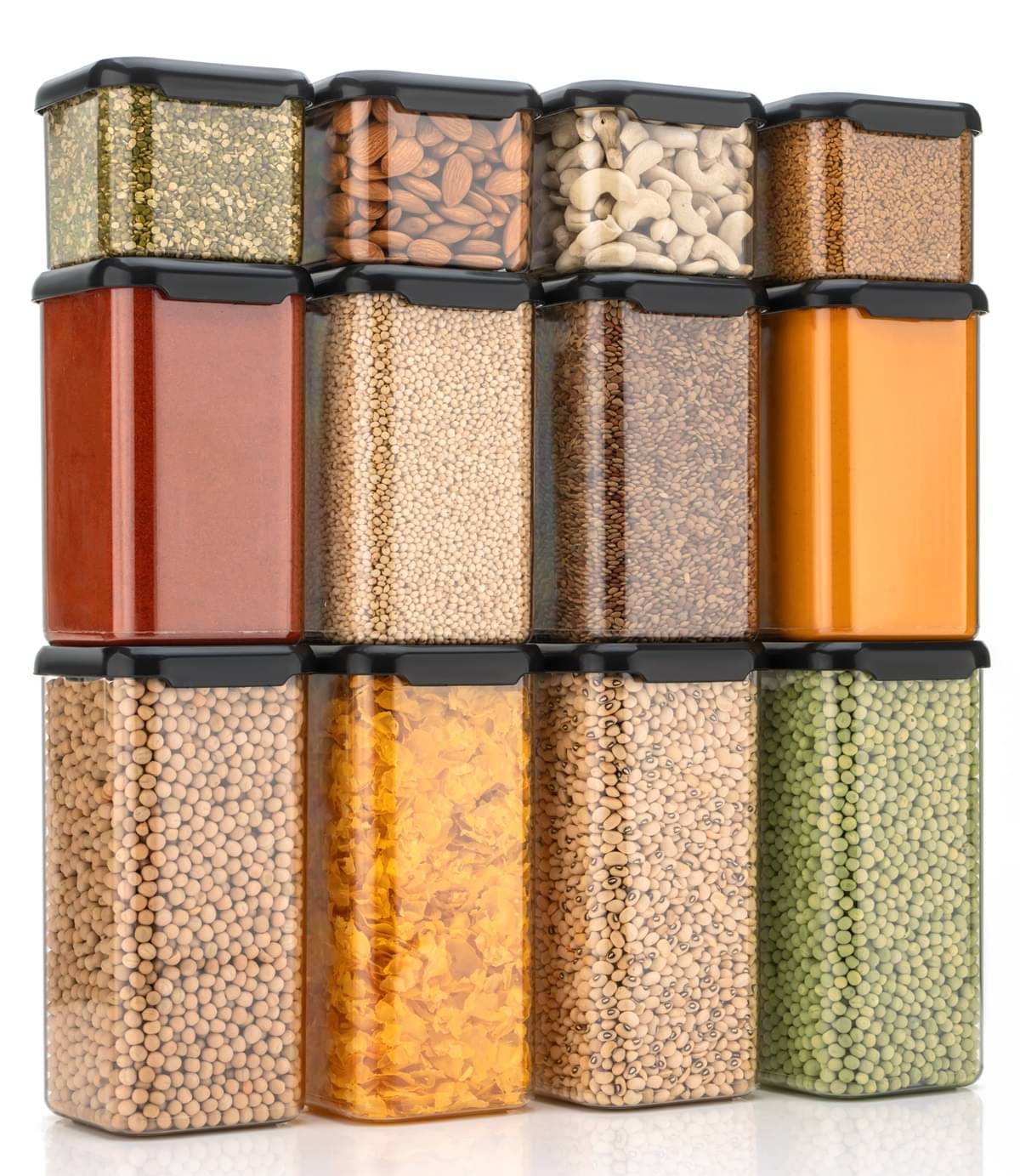     			Analog Kitchenware Dal/Pasta/Grocery PET Black Multi-Purpose Container ( Set of 12 )