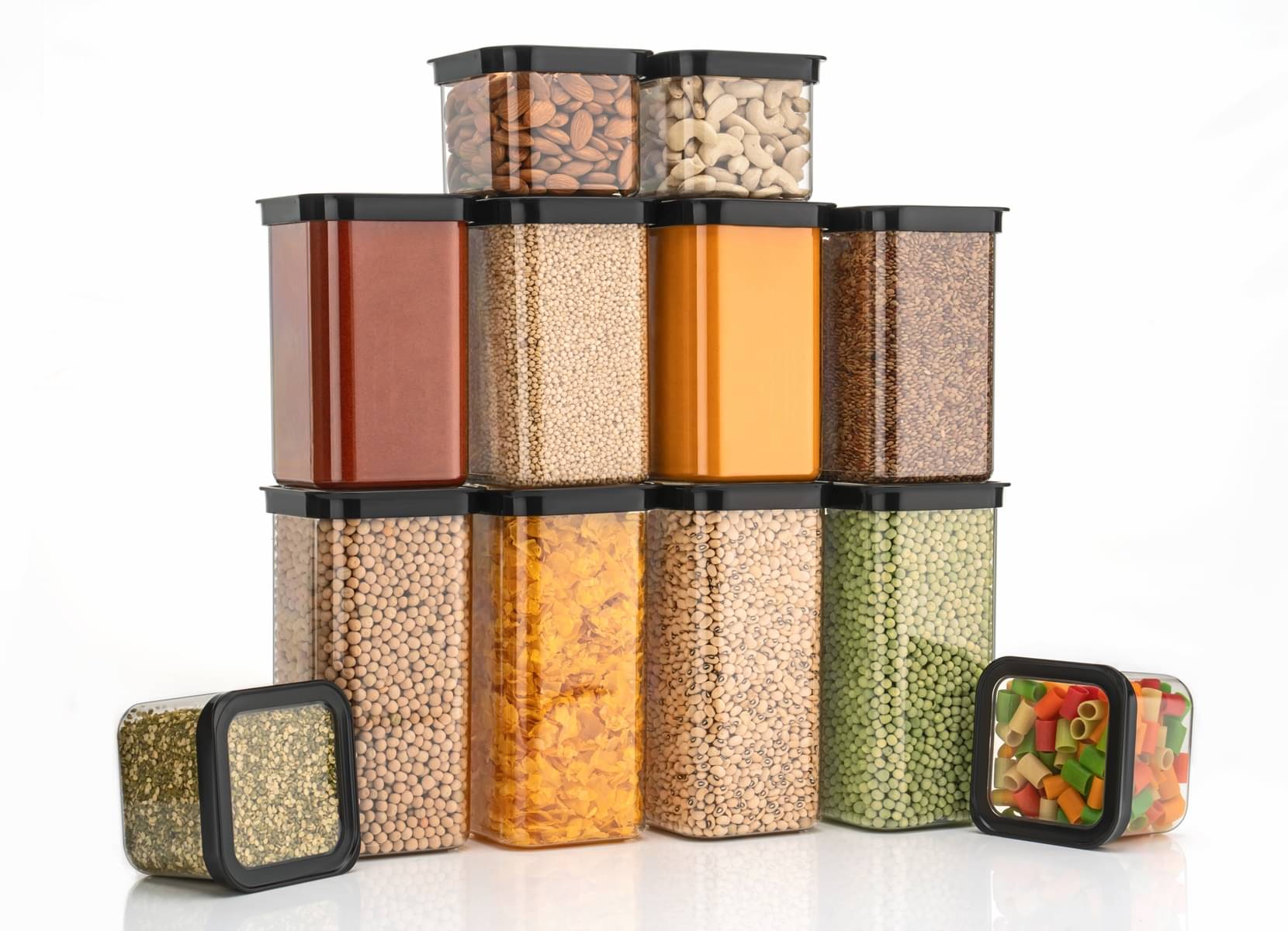    			Analog Kitchenware Dal/Pasta/Grocery PET Black Multi-Purpose Container ( Set of 12 )