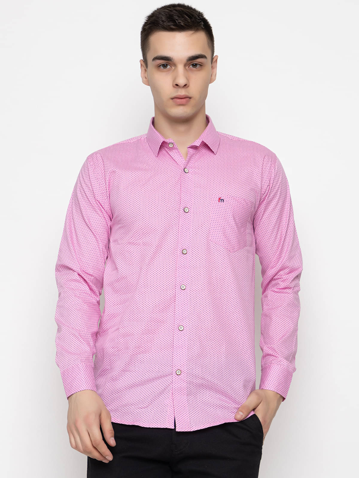     			FREKMAN 100% Cotton Regular Fit Printed Full Sleeves Men's Casual Shirt - Pink ( Pack of 1 )