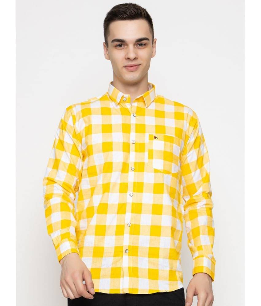 FREKMAN Cotton Blend Regular Fit Checks Full Sleeves Men's Casual Shirt - Yellow ( Pack of 1 )     			FREKMAN Cotton Blend Regular Fit Checks Full Sleeves Men's Casual Shirt - Yellow ( Pack of 1 )