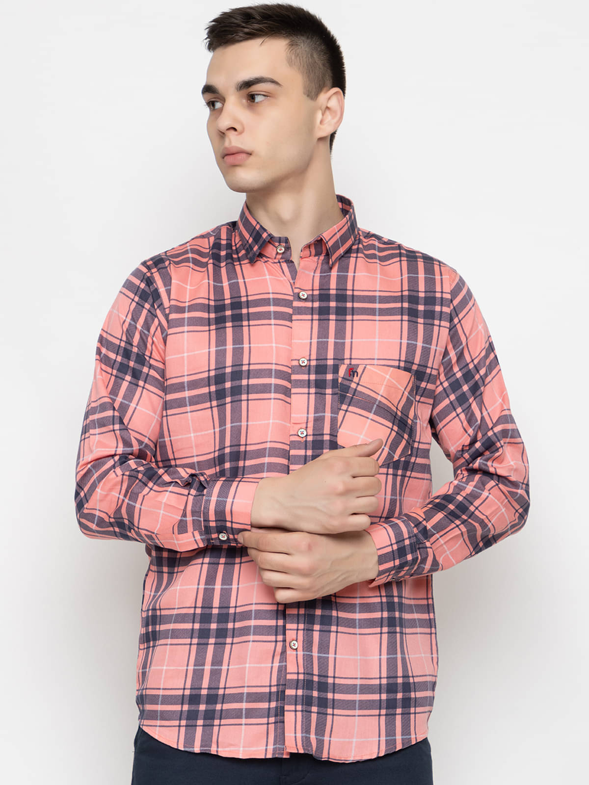 FREKMAN Cotton Blend Regular Fit Checks Full Sleeves Men's Casual Shirt - Peach ( Pack of 1 ) FREKMAN Cotton Blend Regular Fit Checks Full Sleeves Men's Casual Shirt - Peach ( Pack of 1 )