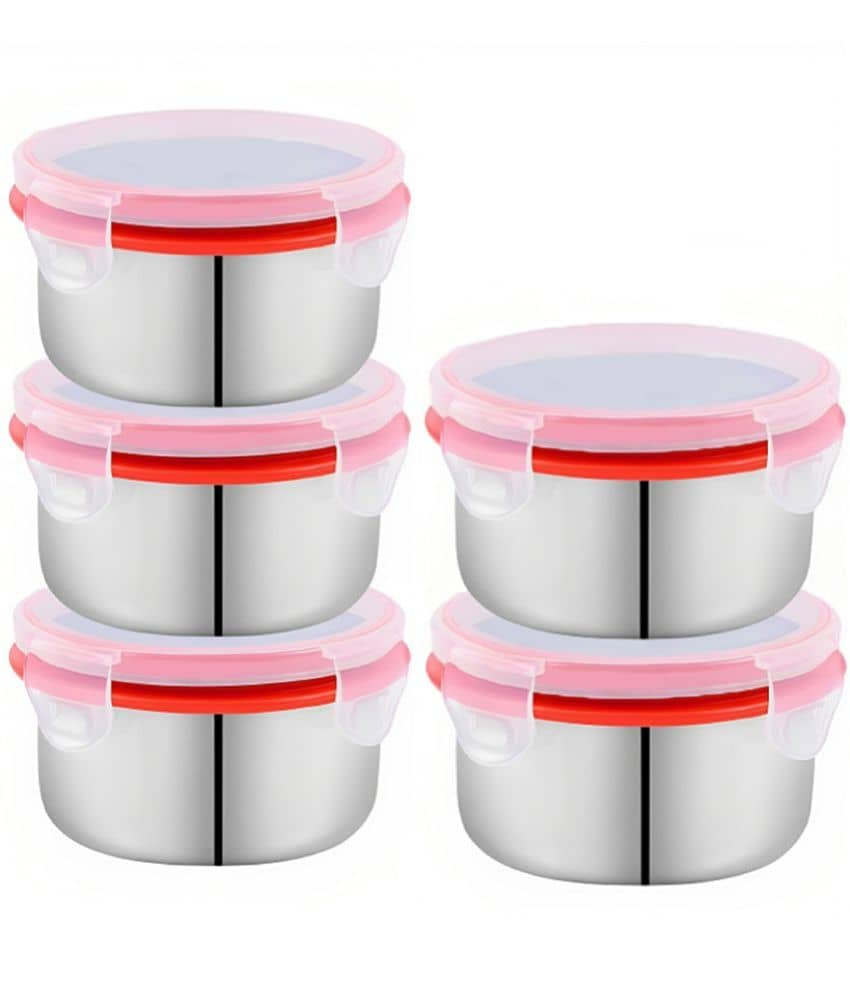 Kitcorner Steel Red Food Container ( Set of 5 )