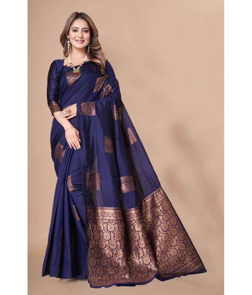Indesa Banarasi Silk Woven Saree With Unstitched Blouse Piece ( SkyBlue ) - Sarees | Buy online on ZillyBuy