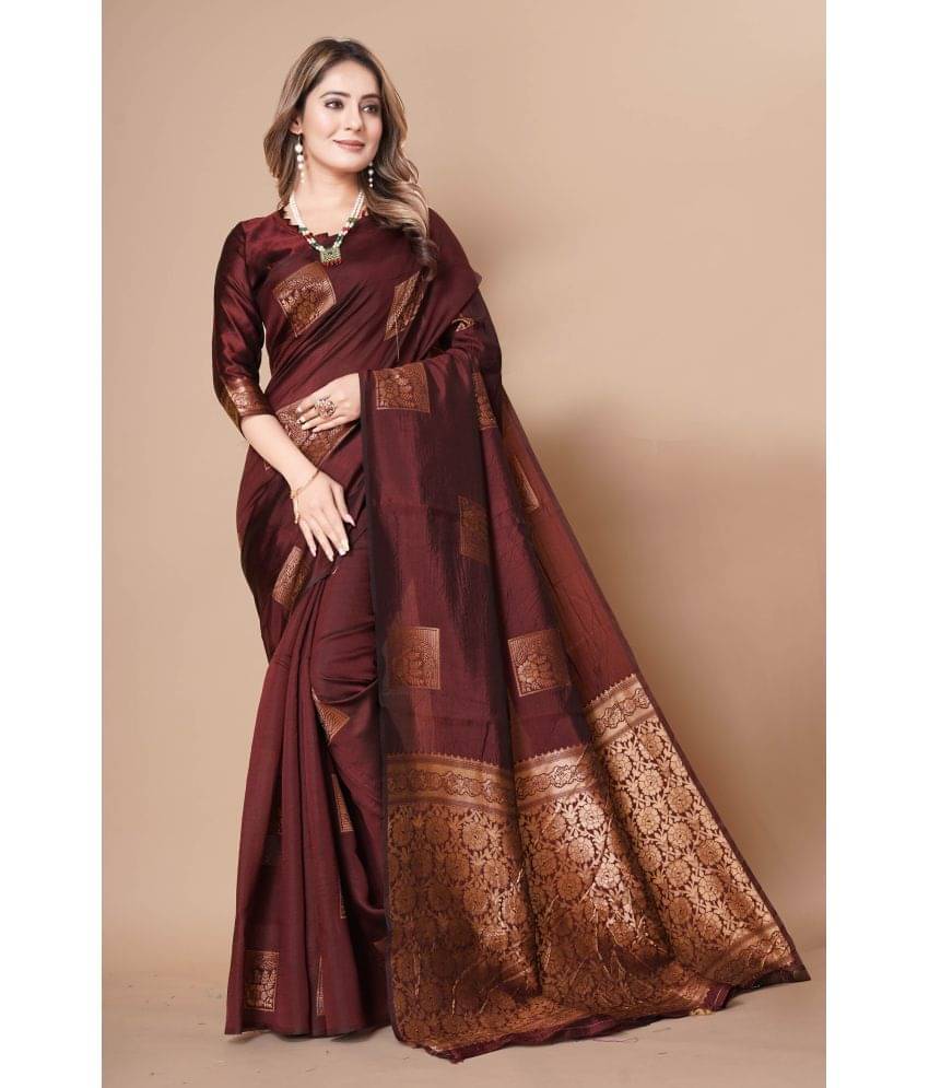Indesa Banarasi Silk Woven Saree With Unstitched Blouse Piece ( Maroon ) Indesa Banarasi Silk Woven Saree With Unstitched Blouse Piece ( Maroon )