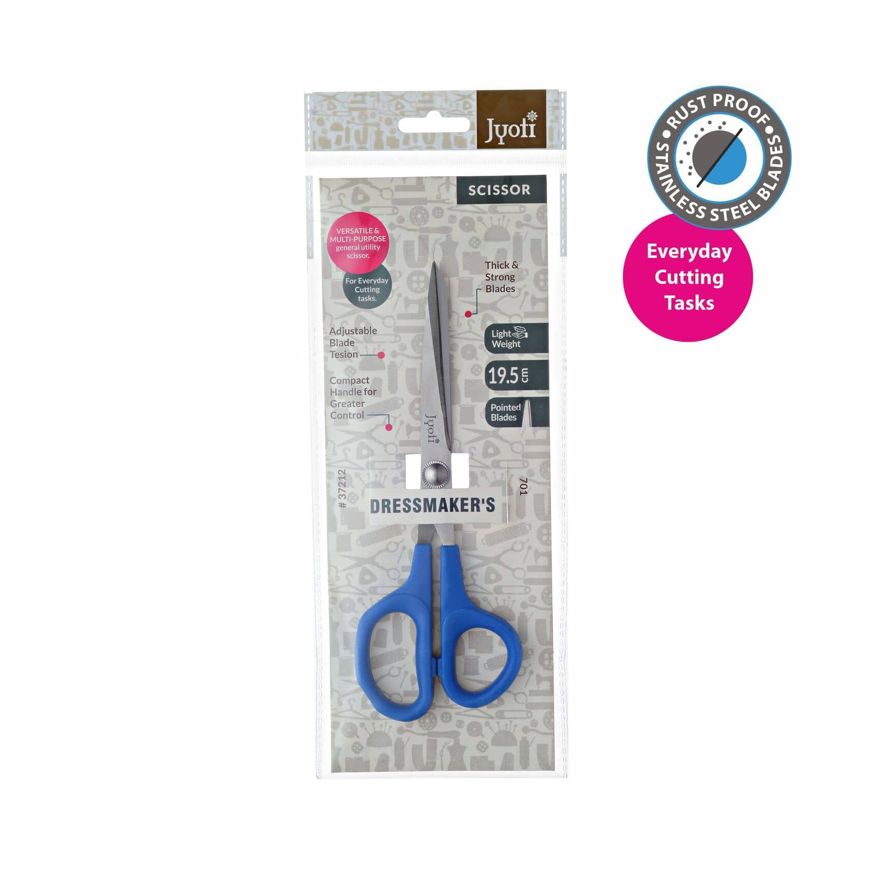 Jyoti Scissor for Dressmaker's Use - 701 (7 Inch) Stainless Steel Blades with Plastic Handle, Thick & Pointed Blades - Pack of 1 - Stationery | Buy online on ZillyBuy