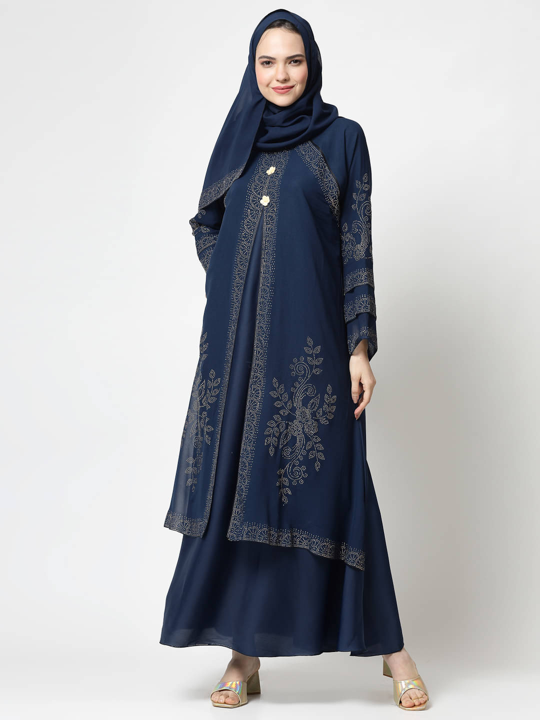 Klotthe Blue Polyester Unstitched Burqas without Hijab - Single Klotthe Blue Polyester Unstitched Burqas without Hijab - Single