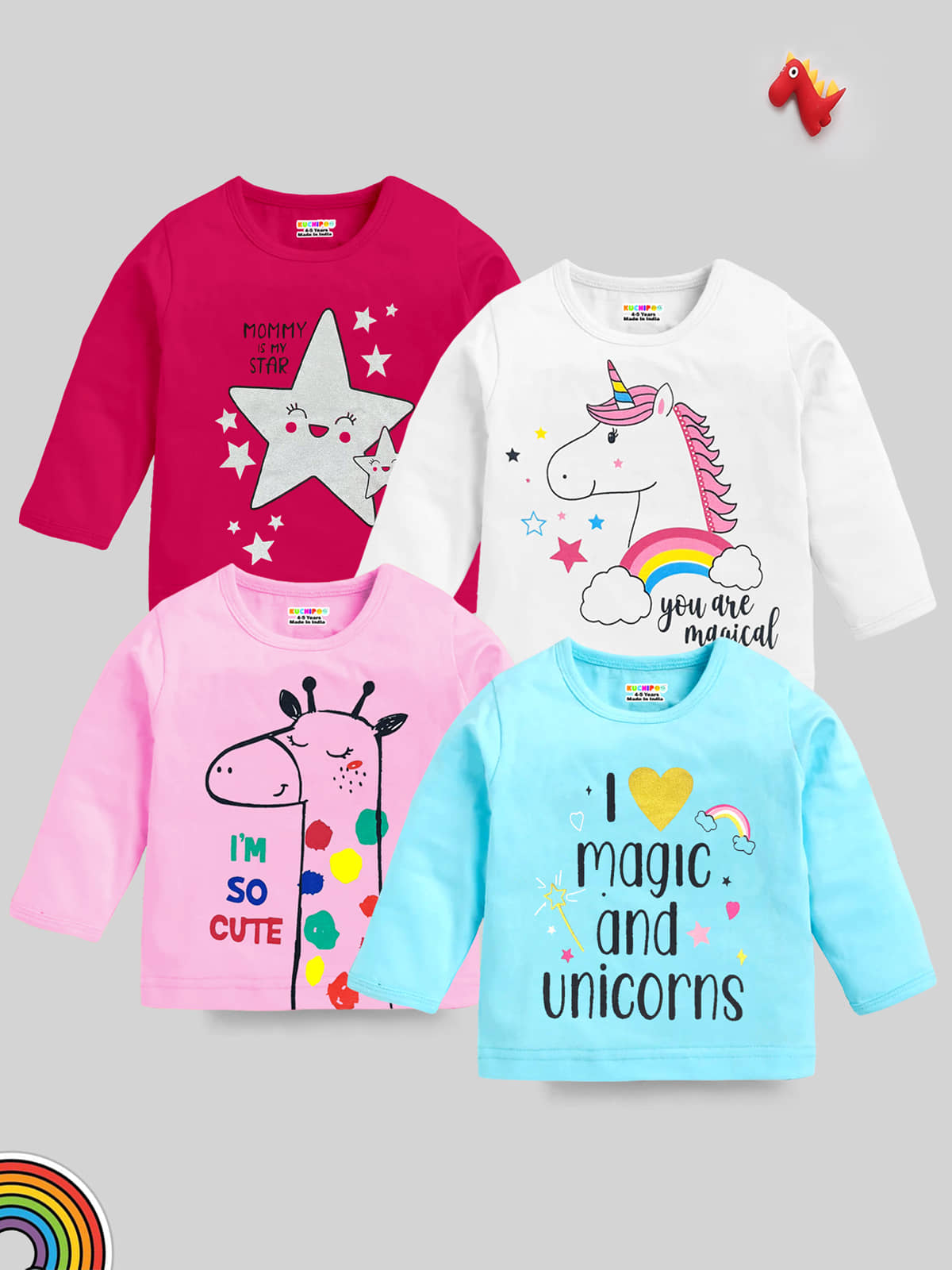 Kuchipoo Pack of 4 Baby Girls Cotton Blend T-Shirt ( Multi )