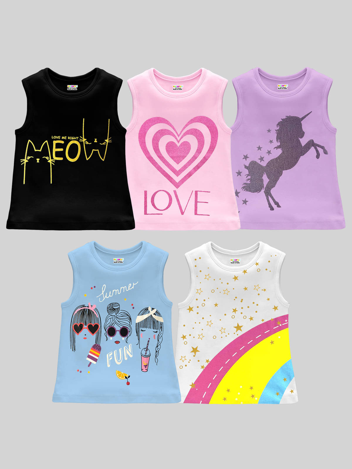     			Kuchipoo Pack of 5 Girls Cotton Blend T-Shirt ( Multicolor4 )