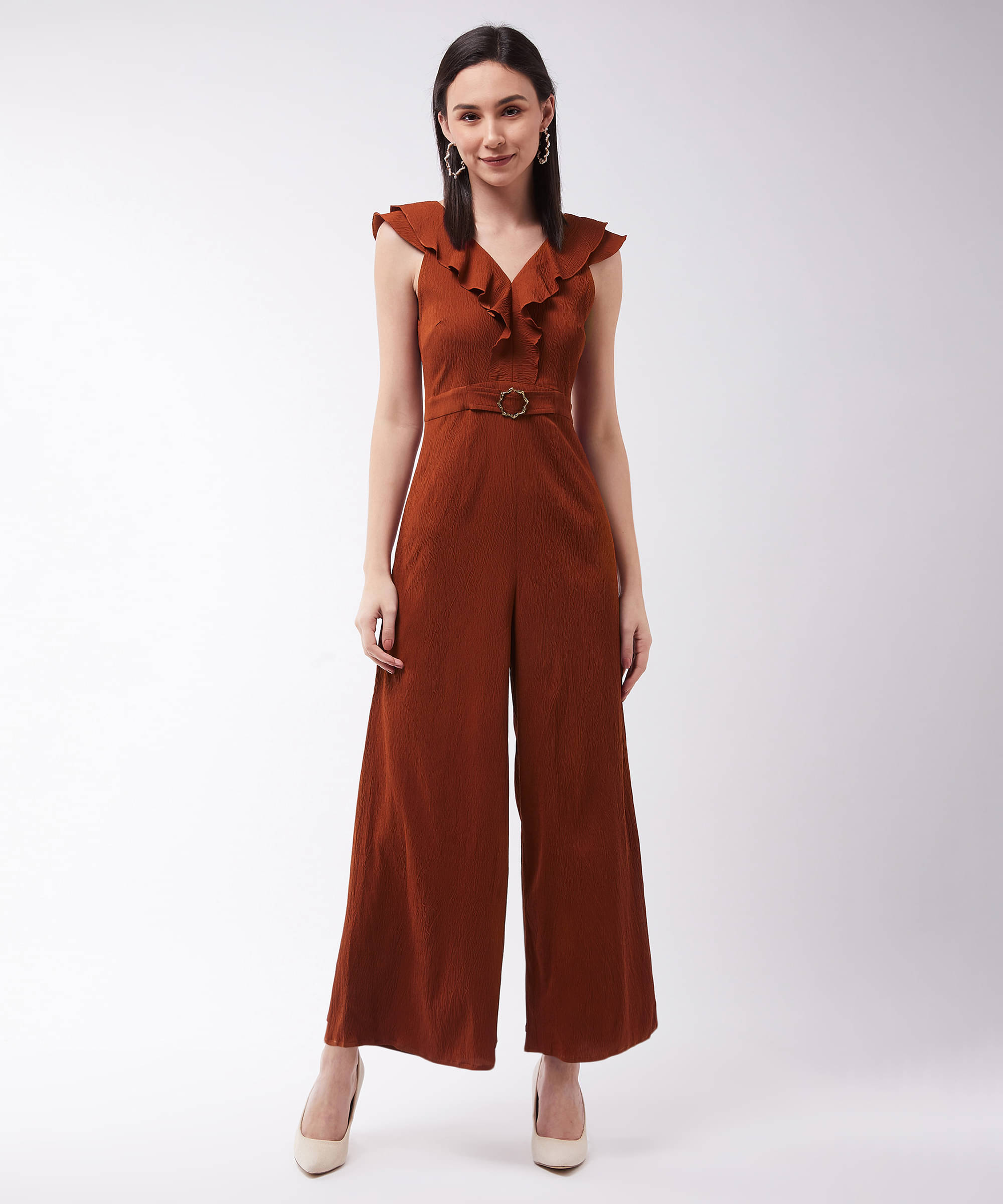 Miss Chase Brown Polyester Regular Fit Women's Jumpsuit ( Pack of 1 )     			Miss Chase Brown Polyester Regular Fit Women's Jumpsuit ( Pack of 1 )