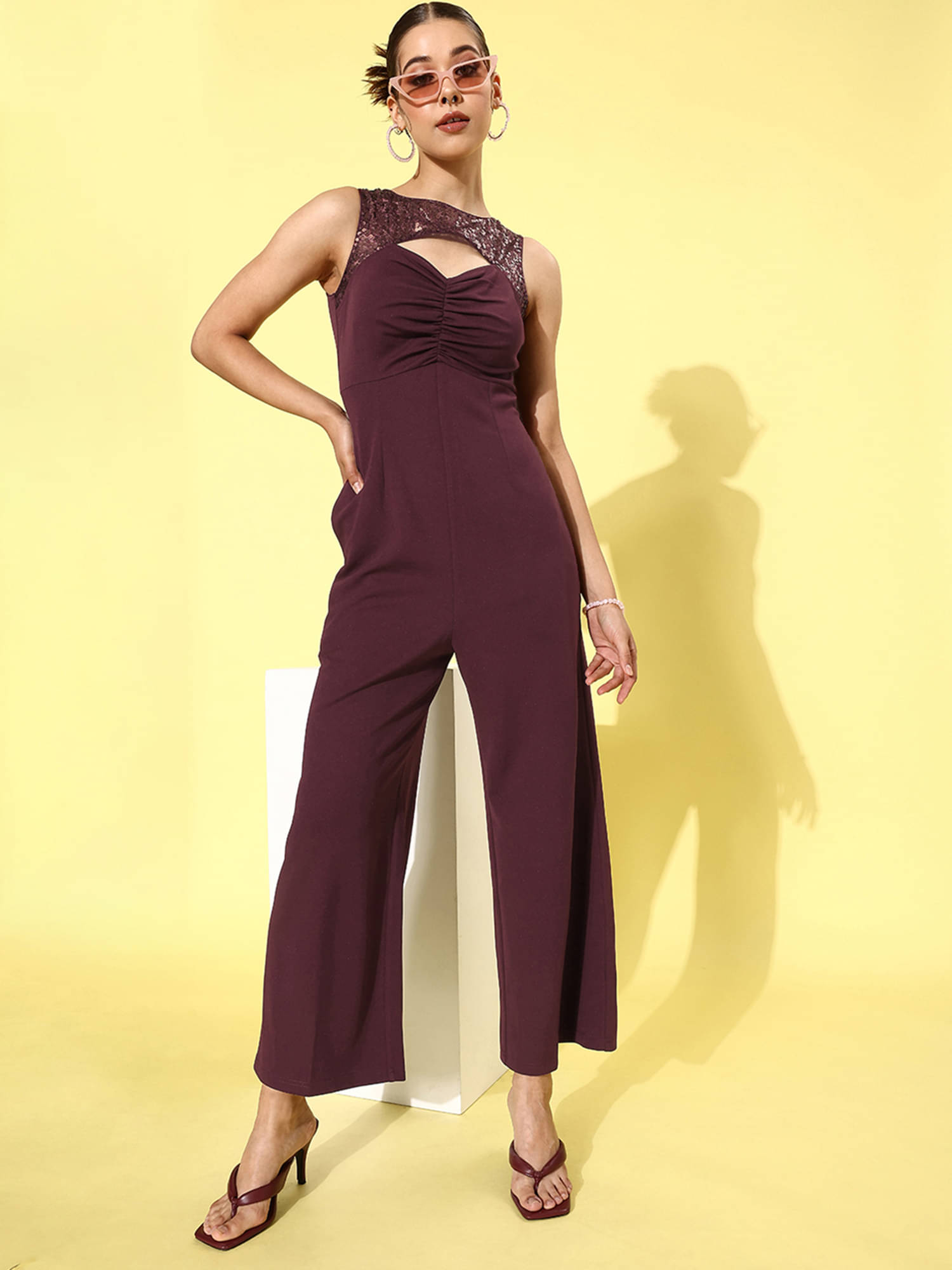 Miss Chase Mauve Polyester Regular Fit Women's Jumpsuit ( Pack of 1 ) Miss Chase Mauve Polyester Regular Fit Women's Jumpsuit ( Pack of 1 )