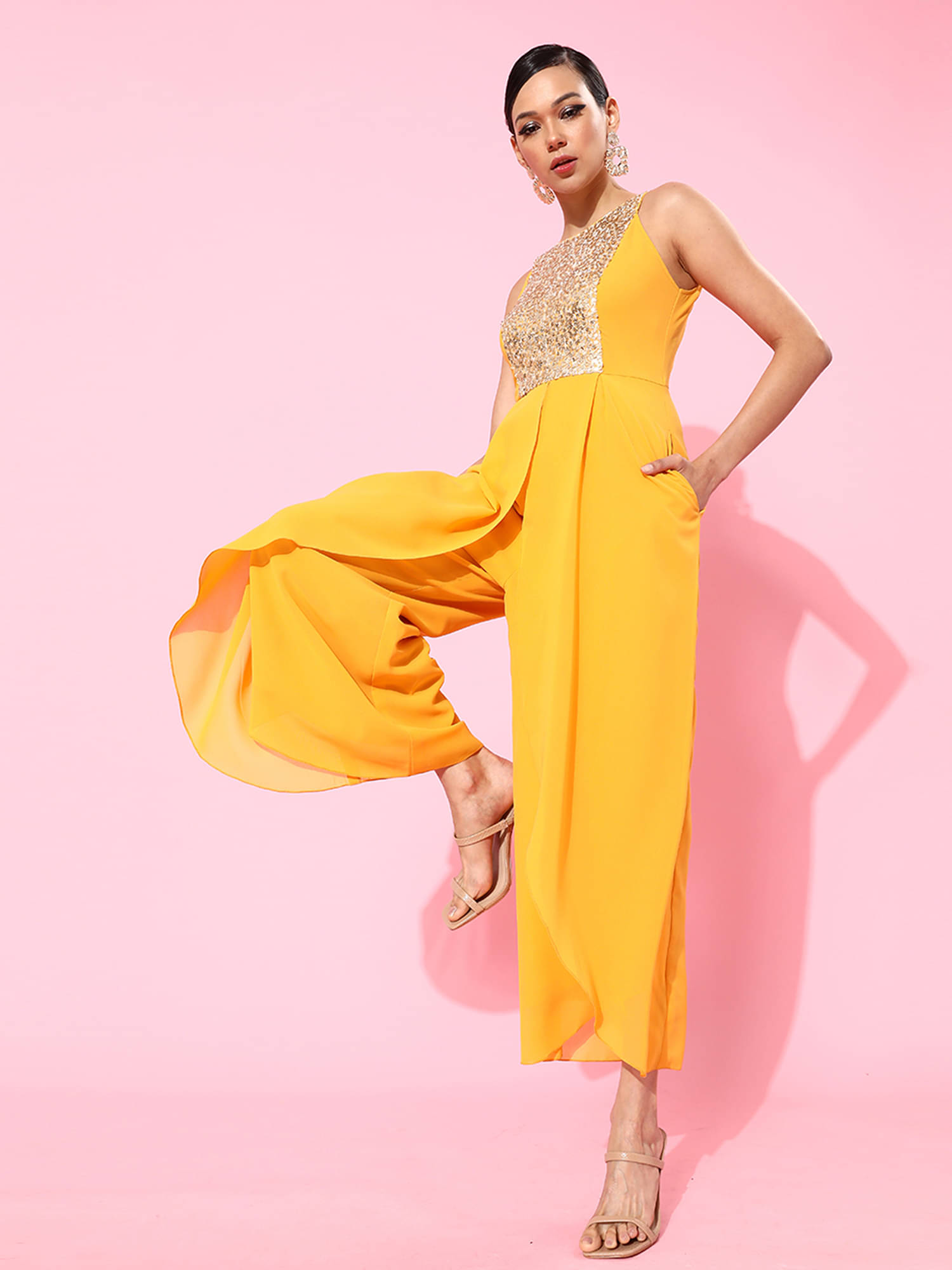     			Miss Chase Mustard Georgette Regular Fit Women's Jumpsuit ( Pack of 1 )
